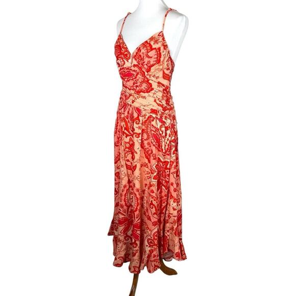 Farm Rio Red Jaipur Crossover Linen Blend Maxi Sundress Women’s Size Small NEW - Picture 8 of 16